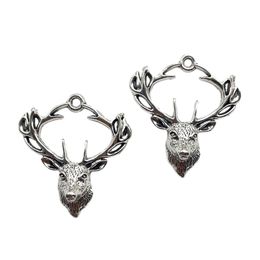 100pcs/Lot Deer Head Antique Silver Charms Pendants For Jewellery Making DIY 28*25mm DH0413