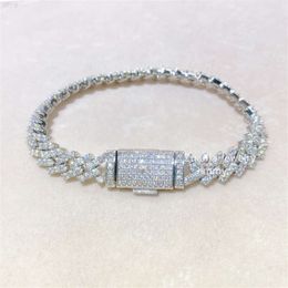 brand fashion woman 925 Sterling Silver Iced Out Jewellery 8mm Moissanite Cuban Bracelet Vvs Link