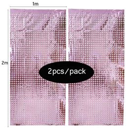 Background Material 2Pack Little Square Foil Curtain Backdrop Bachelorette Party Backdrop Sequin Decorative Curtains Wedding Birthday Party Decor YQ231003