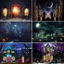 Background Material Halloween Backdrop for Photography Night Moon Pumpkin Lantern Castle Cemetery Family Halloween Party Background for Adults Kids YQ231003