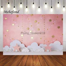 Background Material Mehofond Photography Background Pink Twinkle Little Star Clouds Girl 1st Birthday Cake Smash Decor Backdrop Photo Studio YQ231003