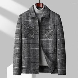 Men's Jackets England Style Men Elegant Gray White Plaid Cashmere Blend Coats Turn Down Collar Single Breasted Woolen Tweed Outfits