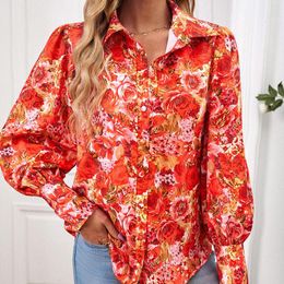 Women's Blouses Female Button Down Shirts Elegant Printed Long Sleeve T-Shirts Comfy Azar Floral Turndown Collar Daily Wear Streetwear Suit