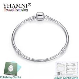 YHAMNI Fine 3mm Charm Chain Bracelet Charms 925 Silver Original Bracelet DIY Jewelry Valentine's Day Gift PB005303z