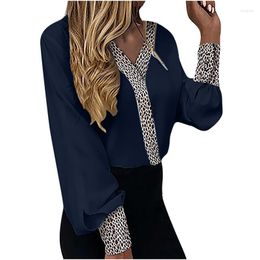 Women's Blouses Casual Leopard Print Loose Blouse Fashion V-neck Office Lady Shirt Elegant Long Sleeve Tops Vintage Clothes Blusas 19177