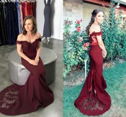 2023 Sexy Burgundy Beads Sequined Mermaid Prom Dresses Evening Dresses Lace Applique Off Shoulder Floor Length Elegant Formal Dresses