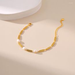 Strand Minar Personality 18K Real Gold Plated Brass Baroque Freshwater Pearl Chunky Chain Bracelet For Women Casual Accessories