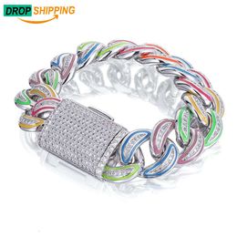 brand fashion woman Dropshipping Glow in the Dark 18mm Enamel Plated 925 Sterling Silver Vvs Moissanite Iced Out Cuban Link Bracelet for Men