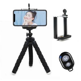 Flexible Sponge Tripod Portable Small Phone Tablet Stand with Clip and Wireless Remote For Cell Phone Video Recording Live Microphones Camera Photo Photography