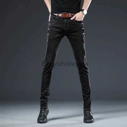 Men's Jeans New Men Slim Button Black Skinny Jeans Solid Colour Stretch Skateboard Multi-button Youth Male Denim PantsL231003