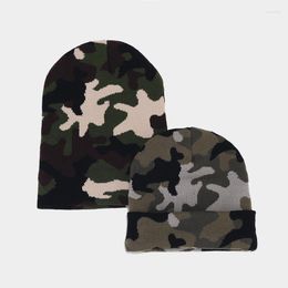 Berets Men's Camouflage Jacquard Beanie Caps Casual Warm Knitting Pullover Hat Bonnets Autumn Winter Kept Beanies For Men Gorrass