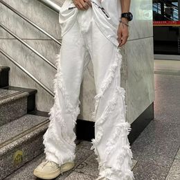 Men's Jeans Men Baggy Y2K Streetwear Black White Denim Pants For Casual Wide-leg Trousers