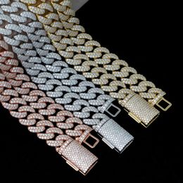 brand fashion woman Wholesale Price 15mm 2 Rows Custom Hip Hop Iced Out Jewellery 925 Silver d Vvs Moissanite Diamond Cuban Chain Necklace