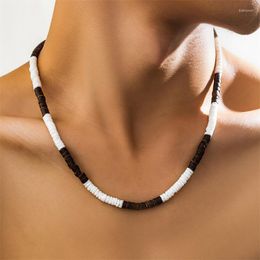 Choker Natural Coconut Shell Brown White Spacer Beads Surfer Necklace Vintage Tribal Jewellery For Men And Women Yoga