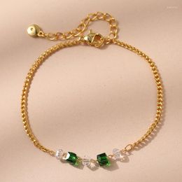 Link Bracelets Copper Plated 18K Gold European And American Emerald Crystal Accessories Simple Versatile Bracelet Women