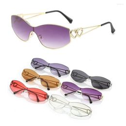 Sunglasses One-Piece Futuristic Sports Retro UV400 Protection Rimless Wrap Around Sun Glasses Y2K Shades For Women & Men