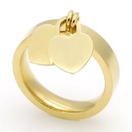 fashion jewelry 316L titanium ring gold-plated heart-shaped rings T letter letters double heart female ring for woman281K