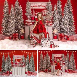 Background Material Christmas Candy Shop Photography Backdrop Creamy Cocoa Stand Xmas Tree Snowy Family Portrait Kids Birthday Cake Smash Background YQ231003