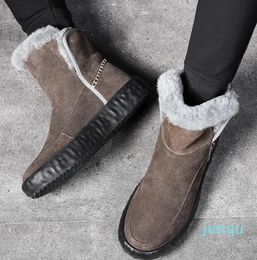 Men's Winter Warm Cotton Shoes Plush Leather And Fur Integrated High Top Men Man