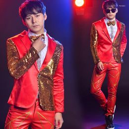 Men's Suits Red Clothes Men Designs Masculino Homme Terno Stage Costumes Singers Jacket Sequins Blazer Dance Star Style Dress Punk