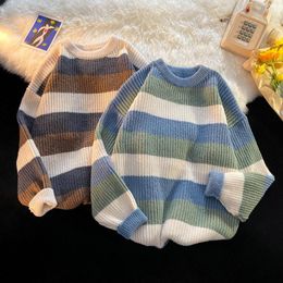 Men's Sweaters Soft Warm Pull Homme 2023 Autumn Winter Striped Sweater Men Fashion Knit Pullovers High End Mens Loose B109