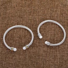 Cable Jewellery Bangle Charm Designer Womens Twisted Men Bracelet White Gold Bracelets Copper Wire Fashion Pearl Jewellery 99DC