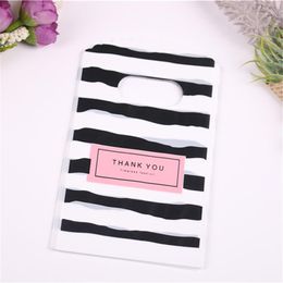 Whole 100pcs lot New Design Black&white Striped Packaging Bags for Gift Small Plastic Jewellery Pouches with Thank You341B