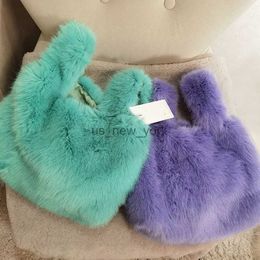 Totes Fashion Faux Fur Bag Green Yellow Colour Plush Handbag Luxury Furry Tote Bag Women Winter Warm Handbag High Quality Fur Bags 240407