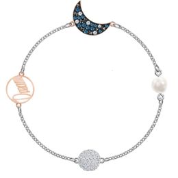 Bracciale Swarovski Designer Luxury Fashion Donna Fibbia magnetica Bracciale Luna Elemento Bracciale Mezzaluna Blu Scuro Donna