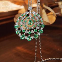 Chains Aazuo 18K Gold Solid White Jewellery Natural Emerald Real Diamonds Big Waterdrop Shpae Necklace With Chain Gifted For Women