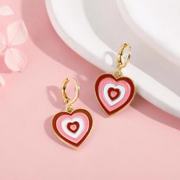 Hoop Earrings Trendy Oil Drip Colourful Layered Love Heart Pendant Earring Round Circle For Women Couple Jewellery Gift