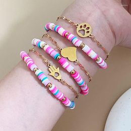 Charm Bracelets Polymer Clay Beads Woven For Women DIY Jewellery Elastic Rope Boho 2 Layers & Bangles Pulseras Mujer