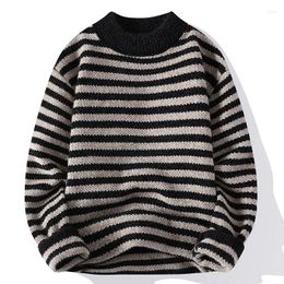 Men's Sweaters Autumn Winter Striped Short Men Sweater Vintage Fashion Korean Handsome Thick Male Warm Casual Knit Pullover
