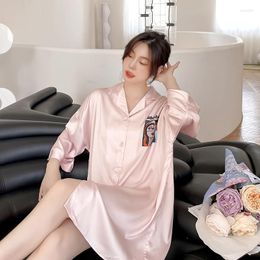 Women's Sleepwear Lapel Homewear Sexy Short Nightdress Summer Women 2023 Nightgown Rayon Home Dressing Gown Print Intimate Lingerie