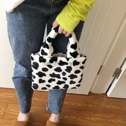 Totes Plush Handbag For Girls Cute Winter Small Tote Buckle Open Milk Cow Grain Ladies Cartoon Bag Purse 240407