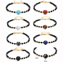 Strand 4MM Glass Crystal Beads Bracelets With 10MM Stone Middle Chakras Healing Yoga Meditation Relax Anxiety Bangle For Womens Mens