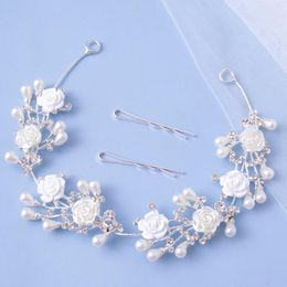 Hair Clips Silver Colour Hairband Bride Tiaras Headdress For Women White Flower Headband Fashion Girls Wedding Accessories Jewellery