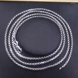 Chains Real Pure 18K White Gold Chain Women 2mm Square Box Link Necklace 65cm/7.9-8g