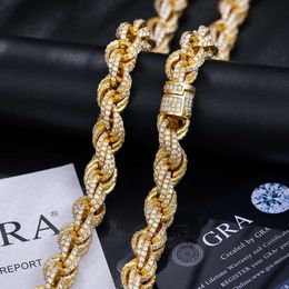 brand fashion woman Pass Diamond Tester 8mm 12mm Full Vvs Moissanite Iced Out Rope Chain 925 Sterling Silver Men Hip Hop Jewellery Twisted Necklace