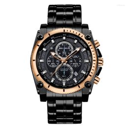 Wristwatches Quartz Watch For Men Fashionable Personalised Black Gold Dial Luminous Calendar 3bar Waterproof Timing Stainless Steel