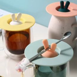 UPS Silicone Cup Lids 10cm Cartoon Rabbit Ears Overflow Prevention Anti Dust Round Bowl Lid Reusable Seal Coffee Mug Caps Cover 10.3