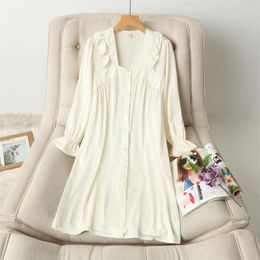 Women's Sleepwear Sexy Princess Style Nightdress Square Collar Satin Women Nightgown Casual Nightwear Homewear Soft Bathrobe