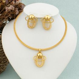 Necklace Earrings Set Ethiopia Gold Plated Jewellery For Women Lady Elegant Bee Shape Design Afican Dubai Party Bridal