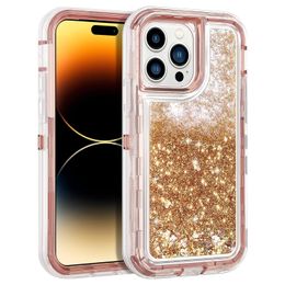 Luxury Quicksand Mobile Phone Cases For iPhone 15 Pro Max 14 Plus For Samsung S23 Ultra Bling Bling Glitter Floating Quicksand Heavy Duty Shockproof Cover