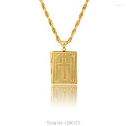 Pendant Necklaces Cross Men18K Gold Color Holy Bible Book Po Locket Necklace JesusCross Jewelry For Women With 45cm 60cm Chain