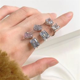 Luxury Openings Adjustable s925 Sterling Silver Rings for Woman Without Nickel Plumbum 5A Cubic Zircona Square Diamond Wedding Rin291S