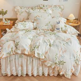 Bedding Sets Four-Piece Cotton Twill Lace Bed Sheet Cover 1.8M Exquisite Colour Korean Skirt Household Heat Preservation And Warm