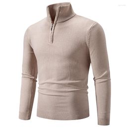 Men's Sweaters Winter Knitted Sweater Solid Colour Pullover Casual Quality Half Turtleneck Zipper