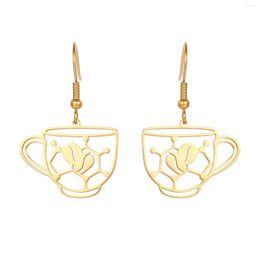 Dangle Earrings Stainless Steel Cup Tea Set Silver Colour And Gold Plated Fashion Delicate Trend Drop Jewellery Gift For Women