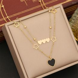 Chains 316L Stainless Steel 2 Layer Smooth Surface Love Heart Shape Hollow Star Pendant Ladies Necklace Fashion Exquisite Jewellery N31